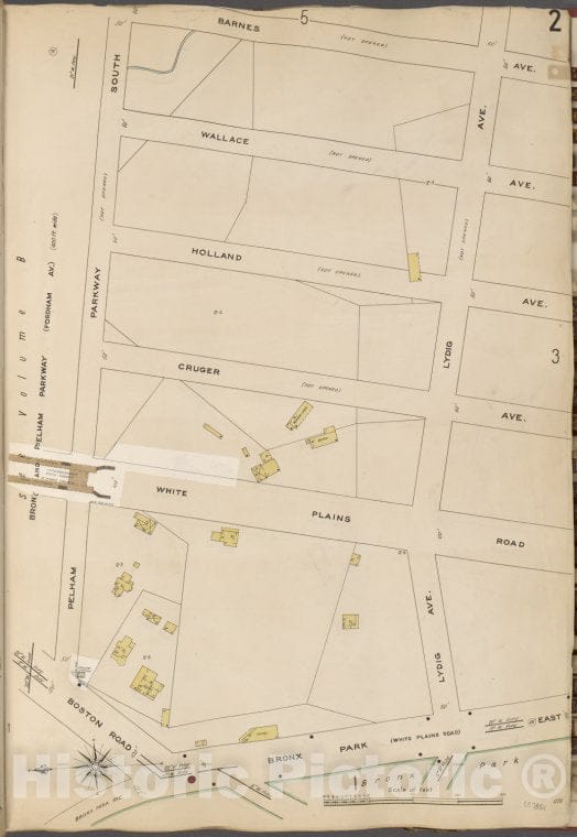 Historic Map - 1905 Bronx, New York (N.Y.), V. A, Plate No. 2 [Barnes Ave, Lydig Ave, Bronx Park East, Pelham Parkway South.] - Vintage Wall Art