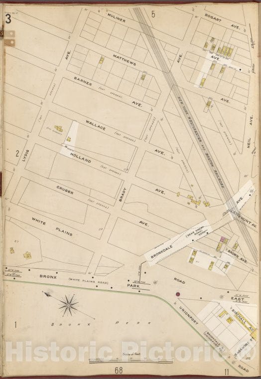 Historic Map - 1905 Bronx, New York (N.Y.), V. A, Plate No. 3 [Bogart Ave, Neil Ave, Unionport Rd, Bronx Park East, Lydig Ave.] - Vintage Wall Art