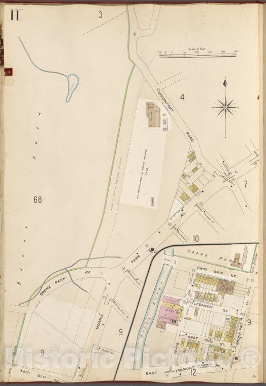 Historic 1905- Map - Bronx, V. A, Plate No. 11 [Map Bounded By Unionport Rd, Morris Park Ave, Bronx Park.] - New York (N.Y.) - Vintage Wall Art
