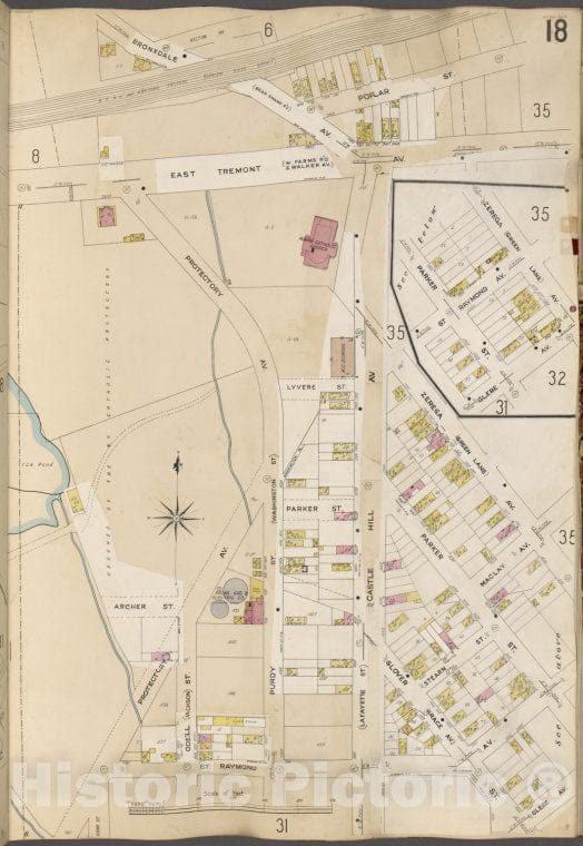 Historic Map - 1905 Bronx, New York (N.Y.),Bronxdale Ave, Zerega Ave, Raymond St, Protectory Ave. - Vintage Wall Art