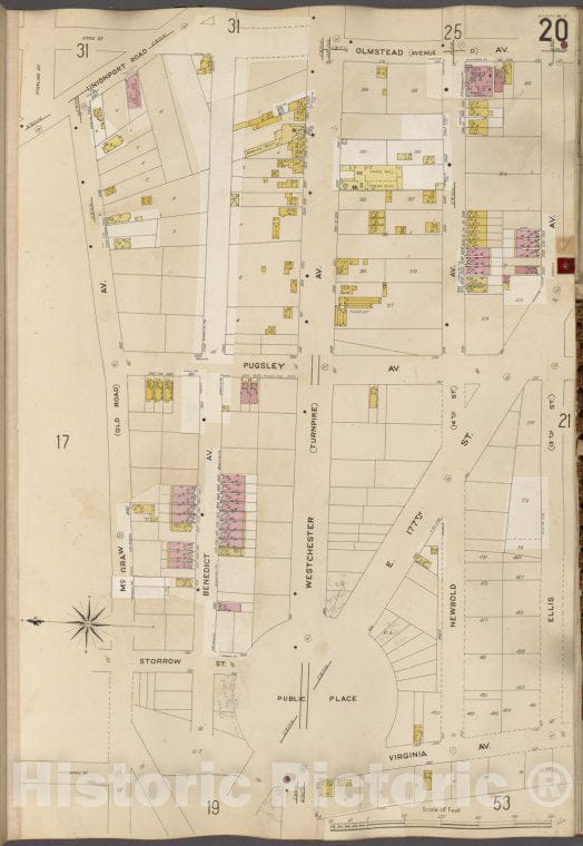 Historic 1905- Map - Bronx, V. A, Plate No. 20 [Map Bounded By Olmstead Ave, Ellis Ave, Virginia Ave, Mcgraw Ave.] - New York (N.Y.) - Vintage Wall Art