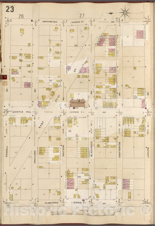 Historic 1905- Map - Bronx, V. A, Plate No. 23 [Map Bounded By Havemeyer Ave, Ludlow Ave, Olmstead Ave, Powell Ave.] - New York (N.Y.) - Vintage Wall Art
