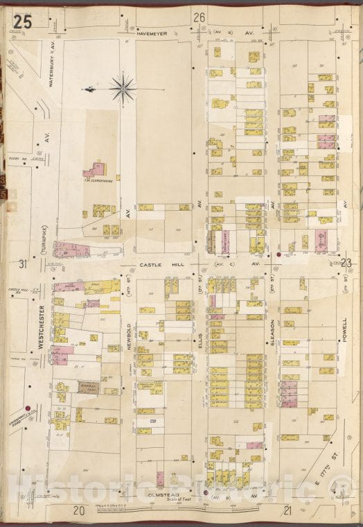 Historic Map - 1905 Bronx, New York (N.Y.), V. A, Plate No. 25 [Havemeyer Ave, Powell Ave, Olmstead Ave, Westchester Ave.] - Vintage Wall Art