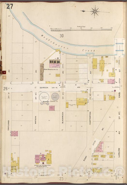 Historic Map - 1905 Bronx, New York (N.Y.), V. A, Plate No. 27 [Westchester Creek, Ludlow Ave, Havemeyer Ave, Haviland Ave.] - Vintage Wall Art