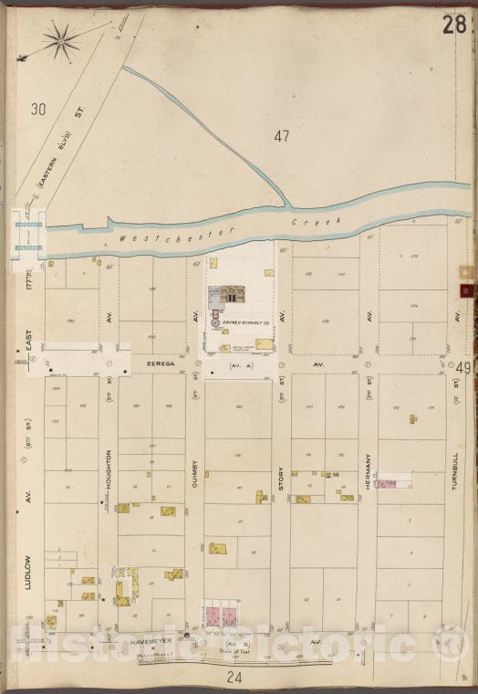 Historic Map - 1905 Bronx, New York (N.Y.), V. A, Plate No. 28 [Westchester Creek, Turnbull Ave, Havemeyer Ave, Ludlow Ave.] - Vintage Wall Art