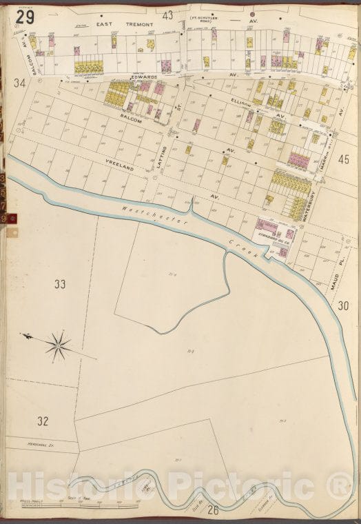 Historic 1905- Map - Bronx, V. A, Plate No. 29 [Map Bounded By East Tremont Ave, Maud Pl, Seberry Creek, Balcom Ave.] - New York (N.Y.) - Vintage Wall Art