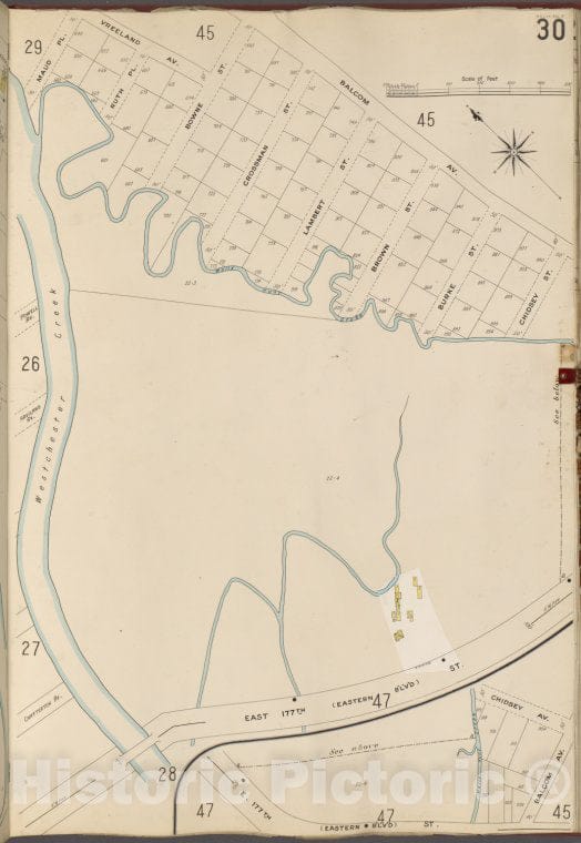 Historic Map - 1905 Bronx, New York (N.Y.),Balcom Ave, Chidsey St, E. 177Th St, Westchester Creek. - Vintage Wall Art