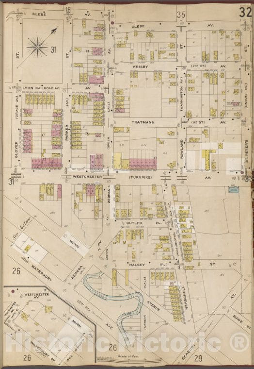 Historic Map - 1905 Bronx, New York (N.Y.), V. A, Plate No. 32 [Glebe Ave, St. Peter'S St, Seabury Ave, Waterbury Ave, Glover St.] - Vintage Wall Art