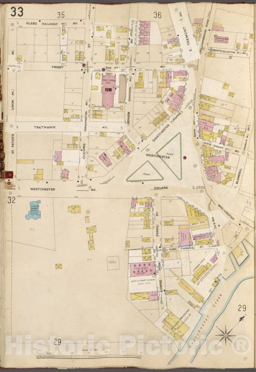 Historic Map - 1905 Bronx, New York (N.Y.), V. A, Plate No. 33 [Glebe Ave, Blondell Ave, Westchester Creek, Westchester Ave, St. Peter'S St.] - Vintage Wall Art