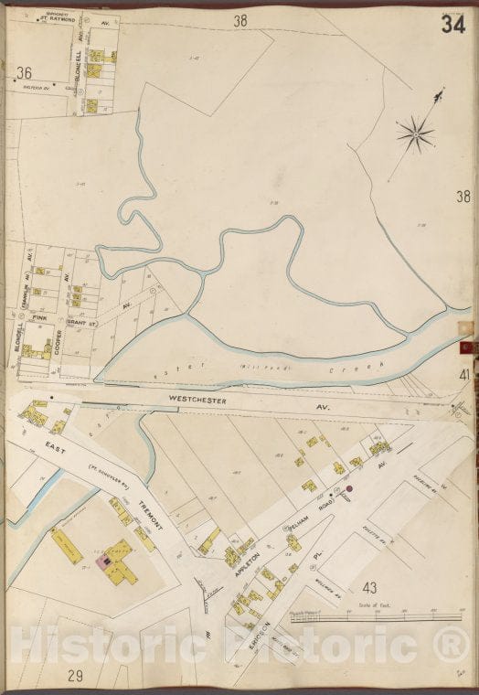 Historic Map - 1905 Bronx, New York (N.Y.), V. A, Plate No. 34 [Westchester Creek, Ericson Pl, East Tremont Ave, Blondell Ave.] - Vintage Wall Art