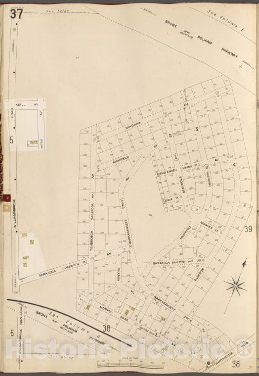 Historic Map - 1905 Bronx, New York (N.Y.), V. A, Plate No. 37 [Bronx And Pelham Parkway, Elberon Ave, Morris Park Ave, Williamsbridge Rd.] - Vintage Wall Art