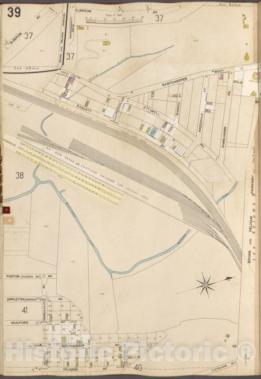 Historic Map - 1905 Bronx, New York (N.Y.), V. A, Plate No. 39 [Elberon Ave, Bronx And Pelham Parkway, Pilgrim Ave, Morris Park Ave.] - Vintage Wall Art