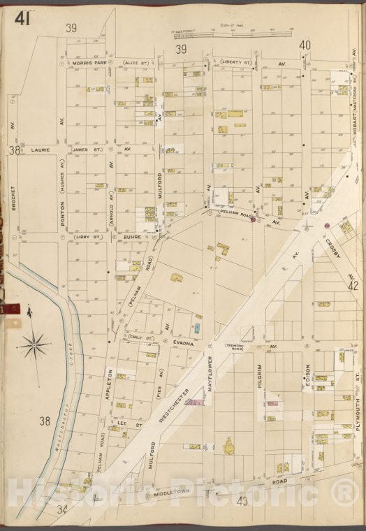 Historic Map - 1905 Bronx, New York (N.Y.), V. A, Plate No. 41 [Morris Park Ave, Plymouth St, Middletown Rd, Westchester Creek, Brocket Ave.] - Vintage Wall Art