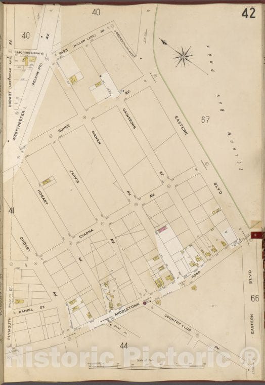 Historic Map - 1905 Bronx, New York (N.Y.), V. A, Plate No. 42 [Eastern Blvd, Middletown Rd, Plymouth St, Westchester Ave.] - Vintage Wall Art