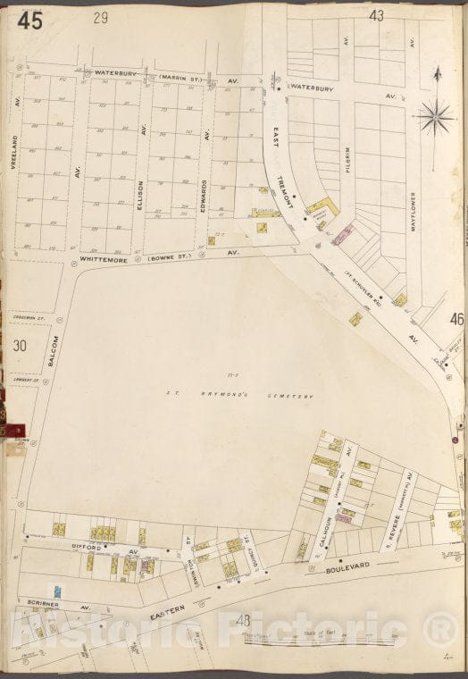 Historic Map - 1905 Bronx, New York (N.Y.), V. A, Plate No. 45 [Waterbury Ave, Mayflower Ave, Eastern Bouleavrd, Vreeland Ave.] - Vintage Wall Art