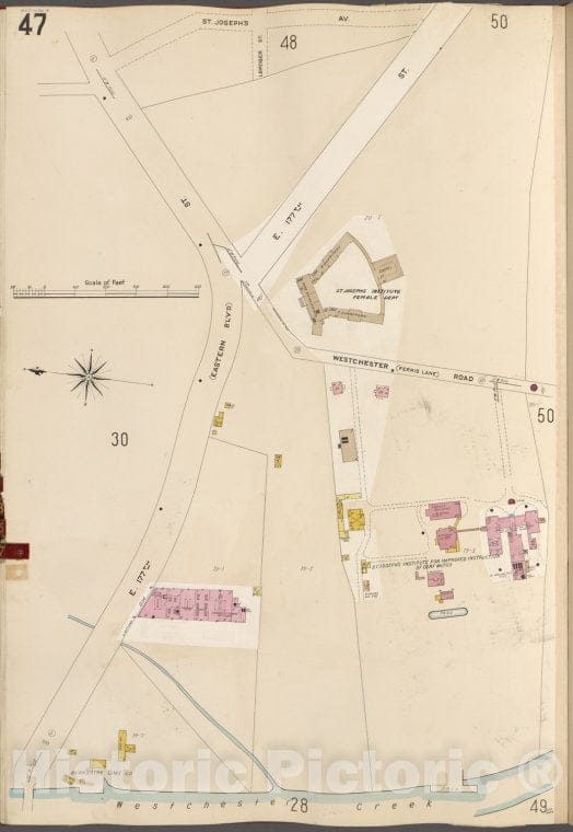 Historic 1905- Map - Bronx, V. A, Plate No. 47 [Map Bounded By St. Joseph'S Ave, E. 177Th St, Westchester Creek.] - New York (N.Y.) - Vintage Wall Art