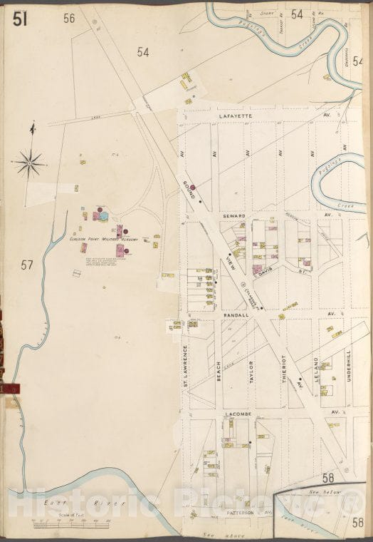 Historic Map - 1905 Bronx, New York (N.Y.), V. A, Plate No. 51 [Pugsley'S Creek, Underhill Ave, Patterson Ave, St. Lawrence Ave.] - Vintage Wall Art