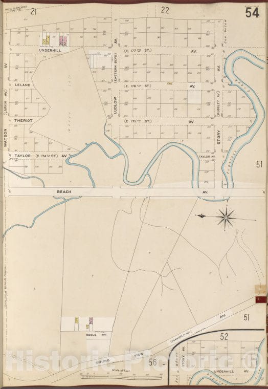 Historic Map - 1905 Bronx, New York (N.Y.), V. A, Plate No. 54 [Underhill Ave, Pugsley'S Creek Sound View Ave, Watson Ave.] - Vintage Wall Art