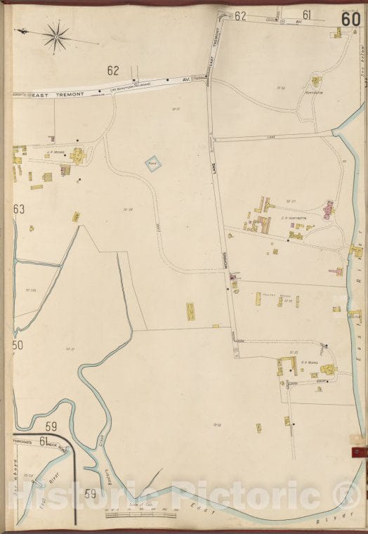 Historic 1905- Map - Bronx, V. A, Plate No. 60 [Map Bounded By East Tremont Ave, East River.] - New York (N.Y.) - Vintage Wall Art