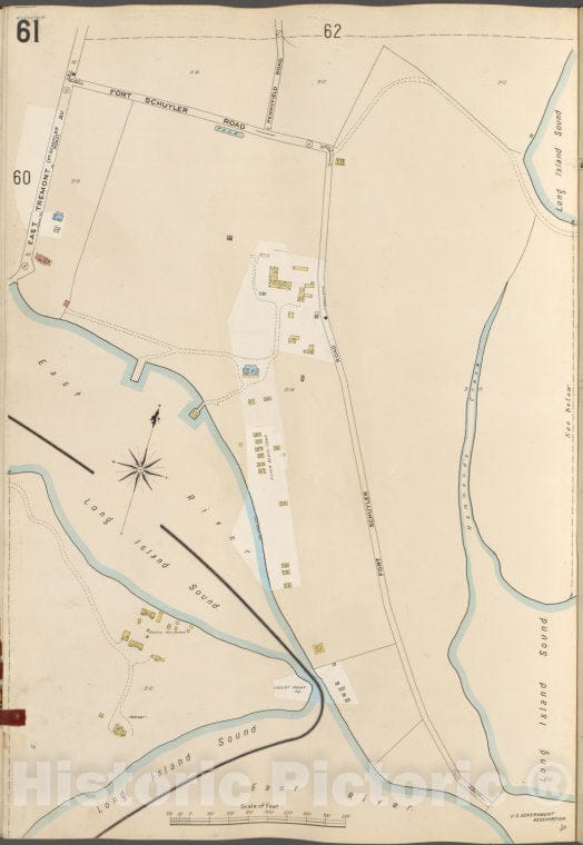 Historic Map - 1905 Bronx, New York (N.Y.), V. A, Plate No. 61 [Fort Schuyler Rd, Hammond'S Creek, East River, East Tremont Ave.] - Vintage Wall Art
