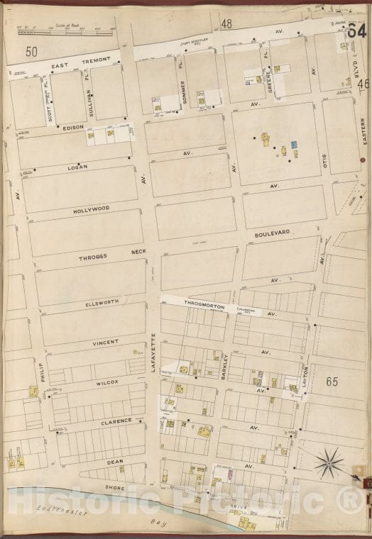 Historic Map - 1905 Bronx, New York (N.Y.), V. A, Plate No. 64 [East Tremont Ave, Eastern Boulevard, Layton Ave, Eastchester Bay, Philip Ave.] - Vintage Wall Art