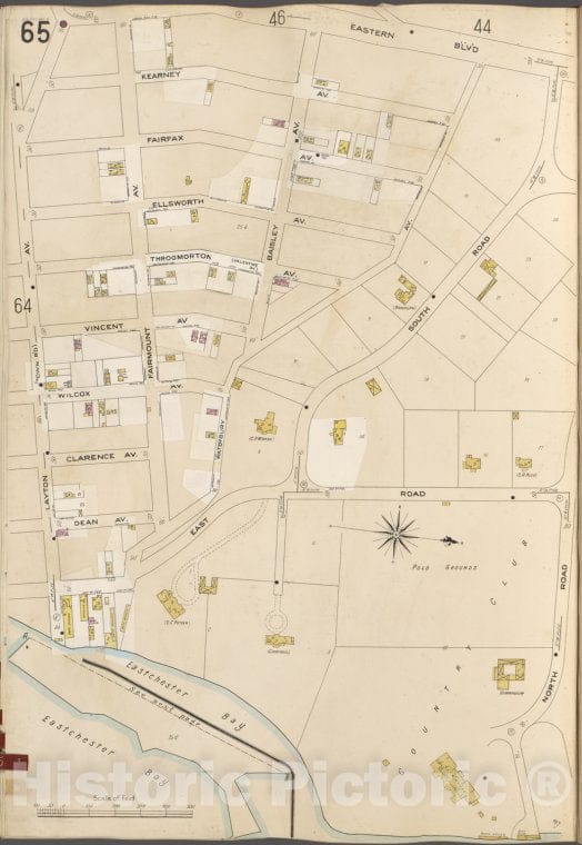 Historic Map - 1905 Bronx, New York (N.Y.), V. A, Plate No. 65 [Eastern Boulevard, North Road, Eastchester Bay, Layton Ave.] - Vintage Wall Art