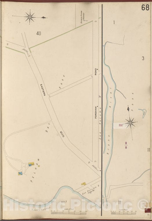 Historic 1905- Map - Bronx, V. A, Plate No. 68 [Map Bounded By Fordham Rd, Eastchester Bay, Eastern Boulevard.] - New York (N.Y.) - Vintage Wall Art