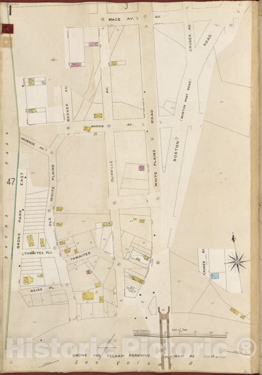 Historic 1905- Map - Bronx, V. B, Plate No. 1 [Map Bounded By Mace Ave, Cruger Ave, Reiss Pl, Bronx Park E.] - New York (N.Y.) - Vintage Wall Art