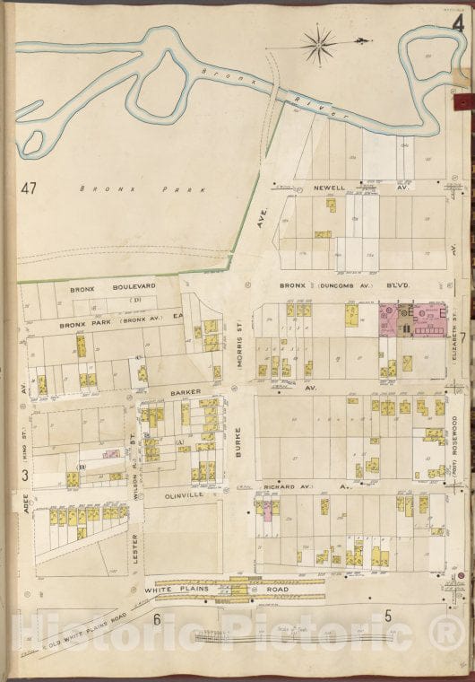Historic Map - 1905 Bronx, New York (N.Y.), Bronx River, Rosewood Ave, White Plains Rd, Adee Ave.En - Vintage Wall Art