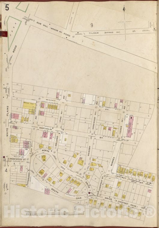 Historic 1905- Map - Bronx, V. B, Plate No. 5 [Map Bounded By Tilden St, South Oak Drive, White Plains Rd.] - New York (N.Y.) - Vintage Wall Art