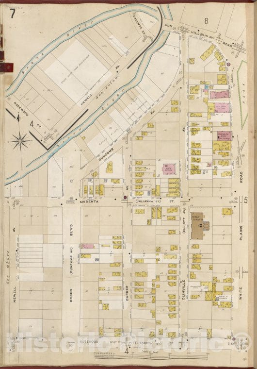 Historic 1905- Map - Bronx, V. B, Plate No. 7 [Map Bounded By Bronx River, White Plains Rd, Rosewood St, Newell Ave.] - New York (N.Y.) - Vintage Wall Art