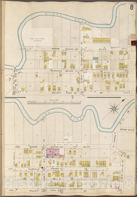 Historic 1905- Map - Bronx, V. B, Plate No. 8 [Map Bounded By Bronx River, Willett Ave, Gun Hill Rd, E. 219Th St.] - New York (N.Y.) - Vintage Wall Art