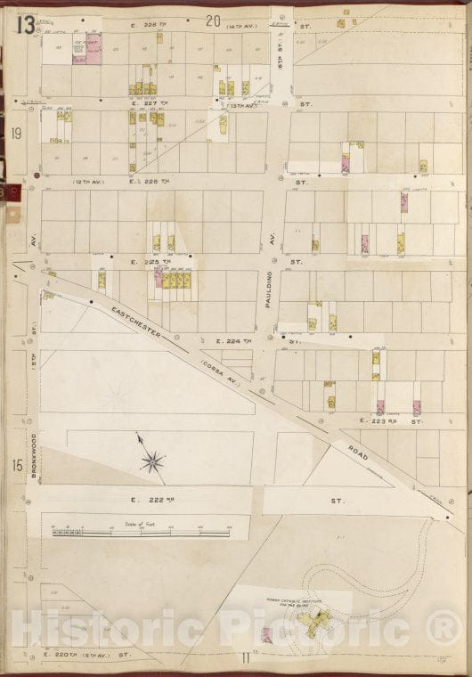 Historic 1905- Map - Bronx, V. B, Plate No. 13 [Map Bounded By E. 228Th St, E. 220Th St, Bronxwood Ave.] - New York (N.Y.) - Vintage Wall Art