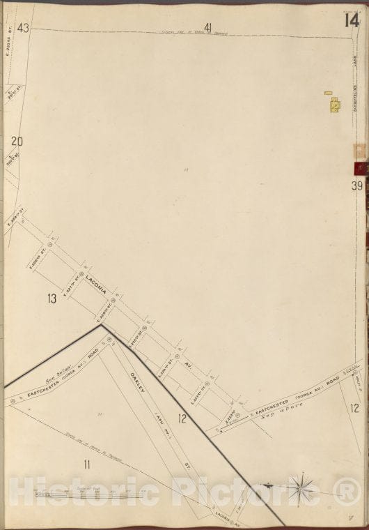 Historic 1905- Map - Bronx, V. B, Plate No. 14 [Map Bounded By Oakley St, Eastchester Rd.] - New York (N.Y.) - Vintage Wall Art
