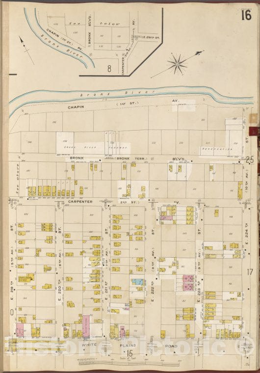 Historic Map - 1905 Bronx, New York (N.Y.),Bronx River, E. 224Th St, White Plains Rd, E. 219Th St. - Vintage Wall Art