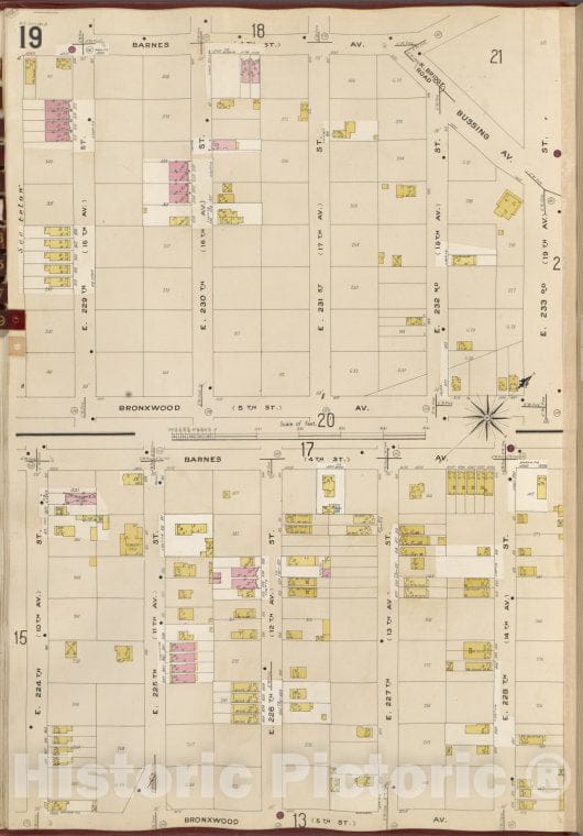 Historic 1905- Map - Bronx, V. B, Plate No. 19 [Map Bounded By Barnes Ave, E. 233Rd St, Bronxwood Ave, E. 224Th St.] - New York (N.Y.) - Vintage Wall Art