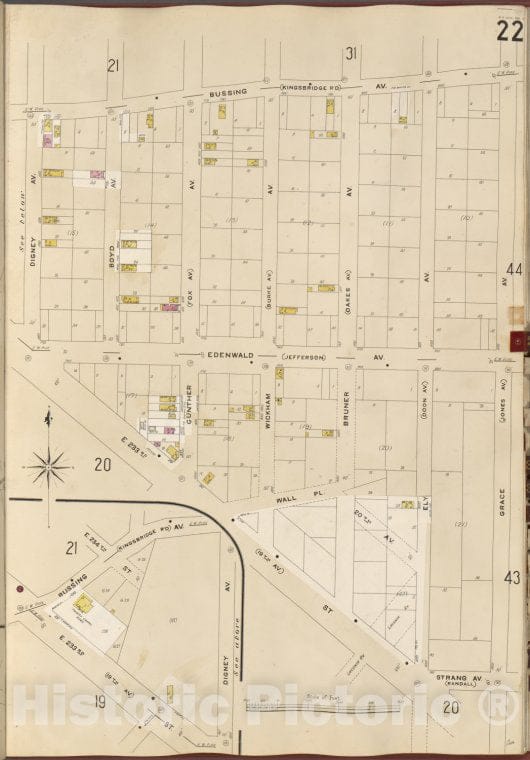 Historic 1905- Map - Bronx, V. B, Plate No. 22 [Map Bounded By Bussing Ave, Grace Ave, E. 233Rd St, Digney Ave.] - New York (N.Y.) - Vintage Wall Art