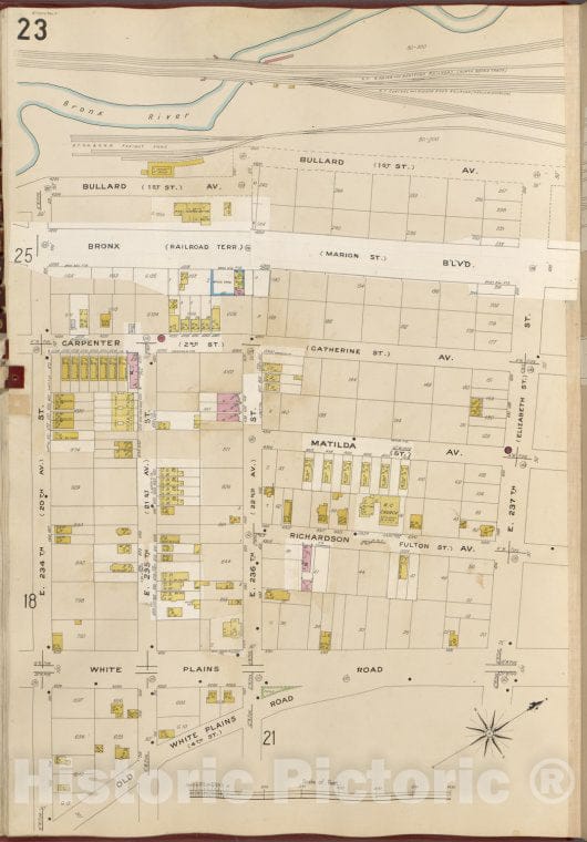 Historic Map - 1905 Bronx, New York (N.Y.), V. B, Plate No. 23 [Bronx River, E. 237Th St, Old White Plains Rd, E. 234Th St.] - Vintage Wall Art