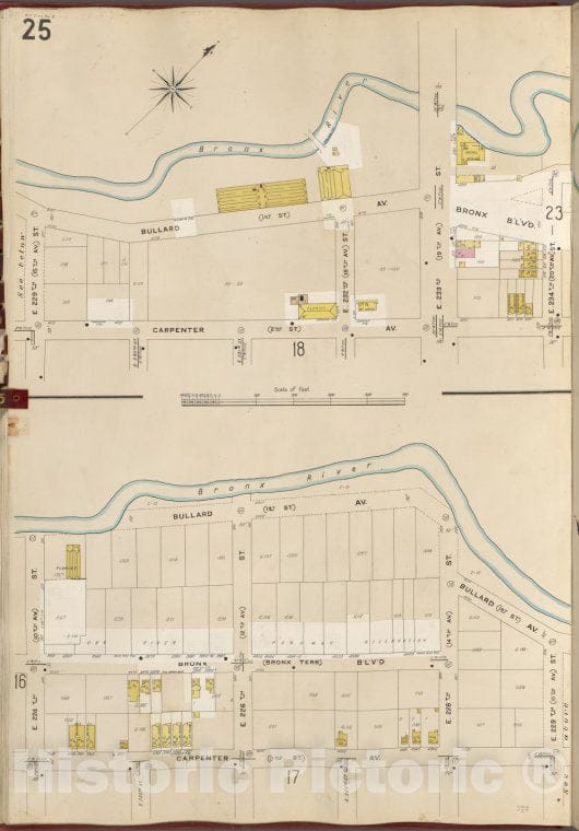 Historic 1905- Map - Bronx, V. B, Plate No. 25 [Map Bounded By Bronx River, E. 234Th St, Carpenter Ave, E. 229Th St.] - New York (N.Y.) - Vintage Wall Art