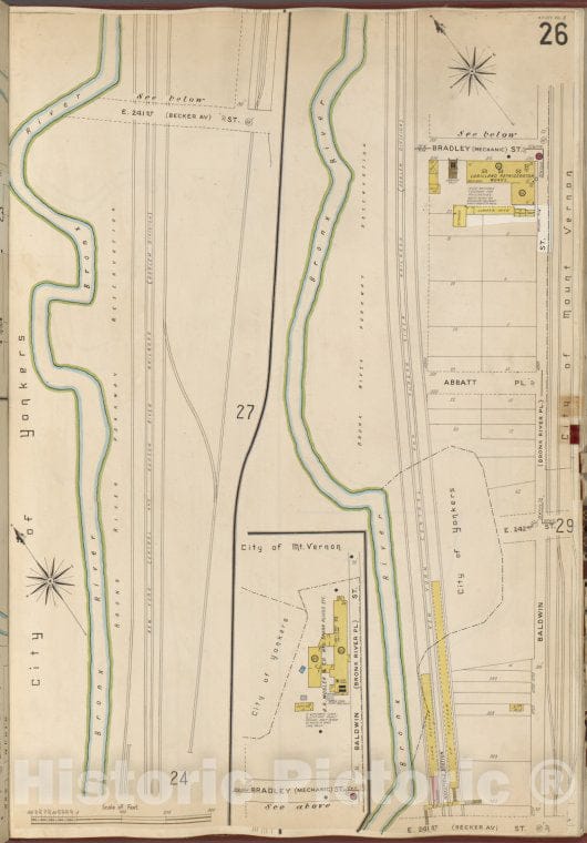 Historic 1905- Map - Bronx, V. B, Plate No. 26 [Map Bounded By Bronx River, Bald St, Bradley St.] - New York (N.Y.) - Vintage Wall Art