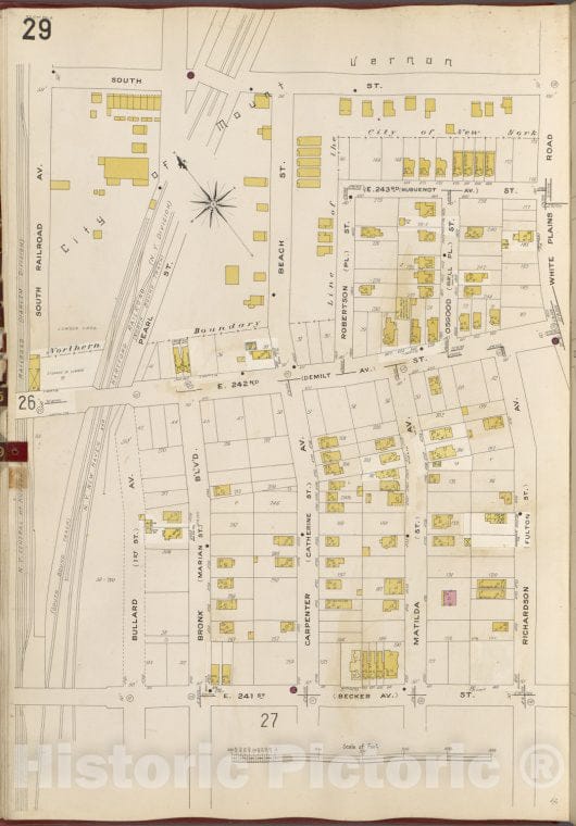 Historic Map - 1905 Bronx, New York (N.Y.), V. B, Plate No. 29 [South St, White Plains Rd, Richardson Ave, E. 241St St, South Railroad Ave.] - Vintage Wall Art