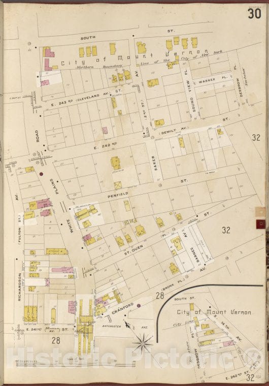 Historic Map - 1905 Bronx, New York (N.Y.), V. B, Plate No. 30 [South St, Desbrow Pl, Cranford Ave, E. 241St St, Richardson Ave.] - Vintage Wall Art