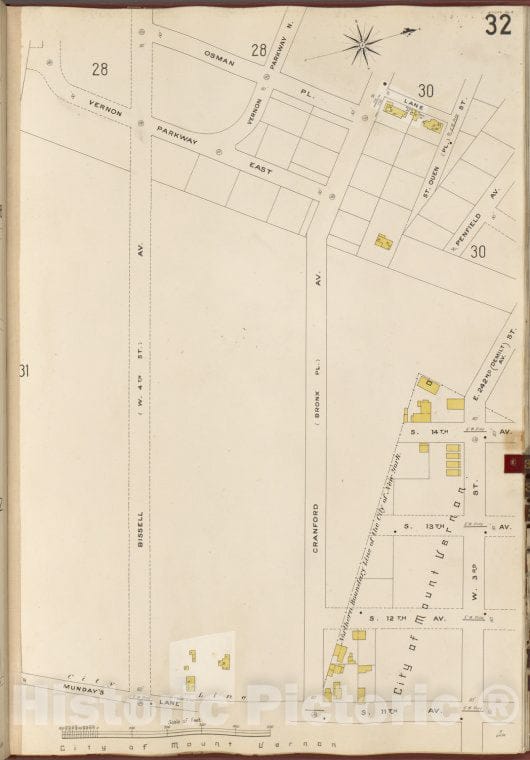 Historic 1905- Map - Bronx, V. B, Plate No. 32 [Map Bounded By Osman Pl, Penfield Av - New York (N.Y.) - Vintage Wall Art
