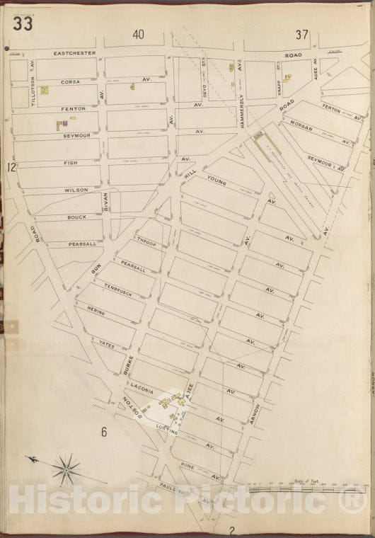 Historic 1905- Map - Bronx, V. B, Plate No. 33 [Map Bounded By Eastchester Rd, Arnow Ave, Boston Rd.] - New York (N.Y.) - Vintage Wall Art