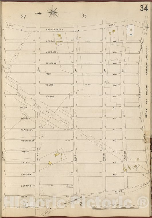 Historic Map - 1905 Bronx, New York (N.Y.), V. B, Plate No. 34 [Eastchester Rd, Pelham Parkway North, Williamsbridge Rd, Paulding Ave, Arnow Ave.] - Vintage Wall Art