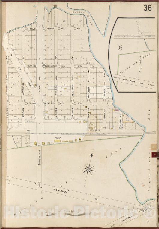 Historic Map - 1905 Bronx, New York (N.Y.), V. B, Plate No. 36 [Givans Creek, Eastchester Bay, Eastern Blvd, Fordham Ave, Grace Ave.] - Vintage Wall Art
