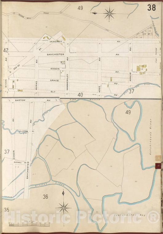 Historic Map - 1905 Bronx, New York (N.Y.),Reeds Mill Rd, Ivy St, Bartow Ave, Ely Ave, Givan Ave. - Vintage Wall Art