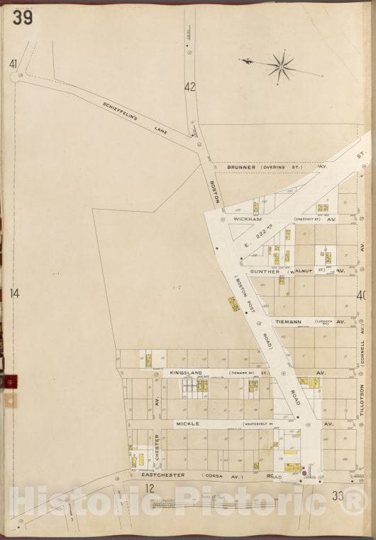 Historic Map - 1905 Bronx, New York (N.Y.), V. B, Plate No. 39 [Scheffelin'S Lane, Brunner Ave, Tillotson Ave, Eastchester Rd.] - Vintage Wall Art