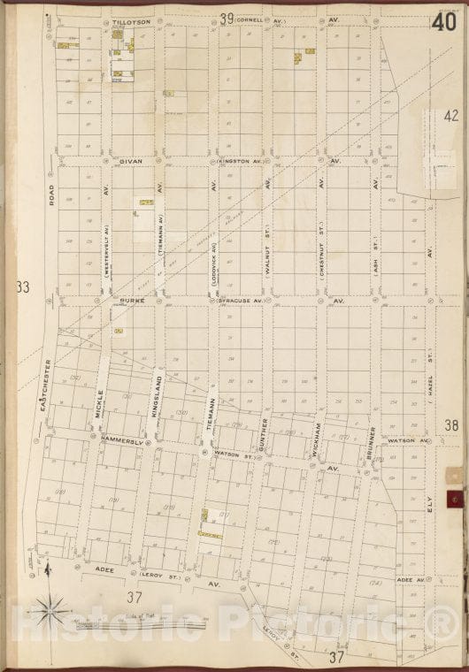Historic 1905- Map - Bronx, V. B, Plate No. 40 [Map Bounded By Tillotson Ave, Ely Ave, Adee Ave, Eastchester Rd.] - New York (N.Y.) - Vintage Wall Art