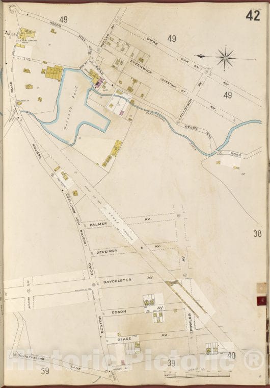 Historic 1905- Map - Bronx, V. B, Plate No. 42 [Map Bounded By Dyre Ave, Ely Ave, Schieffelin'S Lane, Boston Rd.] - New York (N.Y.) - Vintage Wall Art